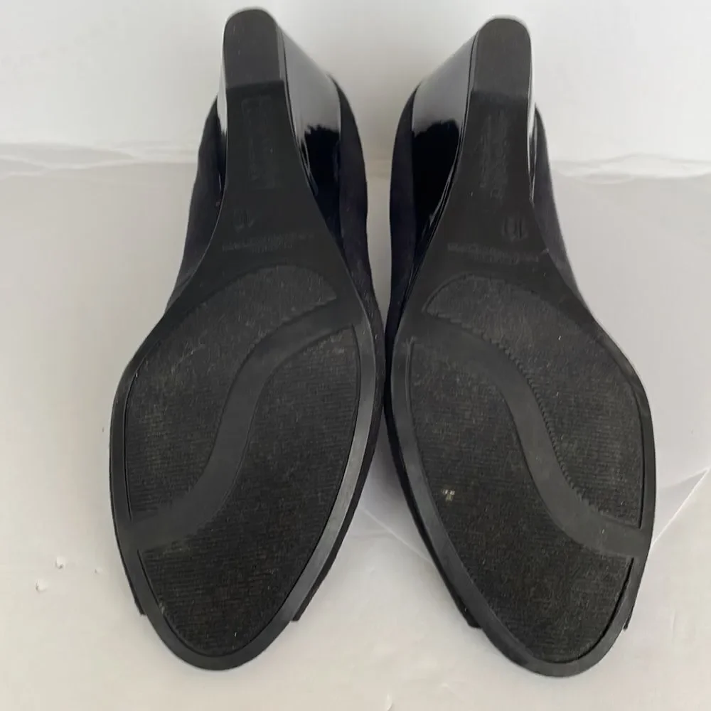 ‎BLACK SUEDE PEEP TOE WEDGE, Sz 10
